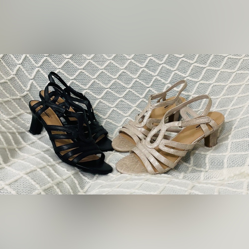 2 PAIRS KIM ROGERS ✨ Black and Stone Salita Evening Dress Sandals Size 10N
